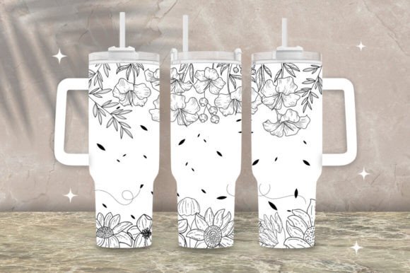 Download Black Floral Line 40oz Tumbler Wrap Png - Wrap Collection