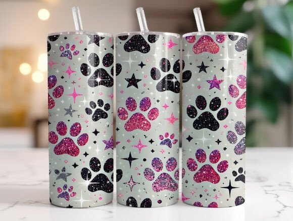 Download Glitter Dog Paw 20oz Skinny Tumbler Wrap - Wrap Collection