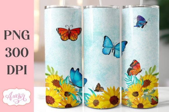 Download Flowers and Butterflies Tumbler Wrap PNG - Premium Resources