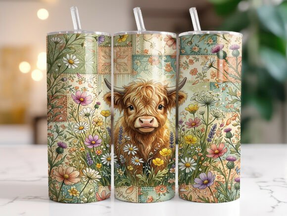 Download Wildflower Highland Cow Tumbler Wrap PNG - Wrap Collection