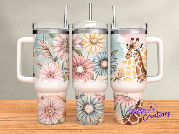 Download 40oz Tumbler Wrap Floral Giraffe PNG - Wrap Collection