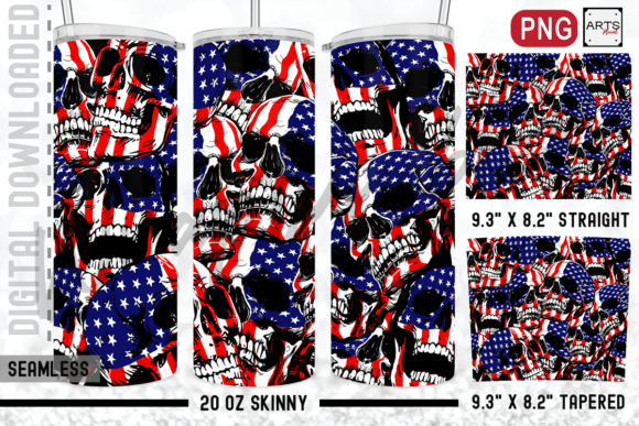 Download Skull Head American Flag 20 Oz Sublimate - Premium Bundle