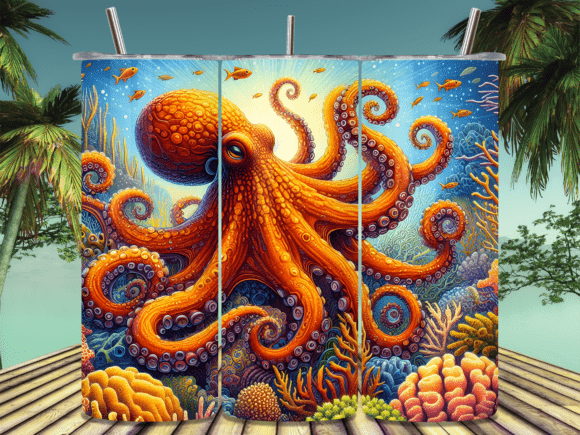 Download Orange Octopus Swimming Tumbler Wrap PNG - Wrap Collection