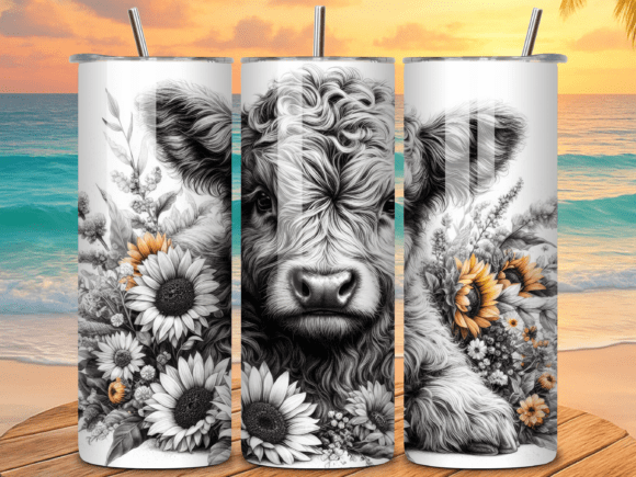 Download Black &amp; White Highland Cow Tumbler Wraps - Wrap Collection