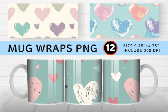 Download Cute Pastel Hearts Mug Wrap Sublimation - Wrap Collection