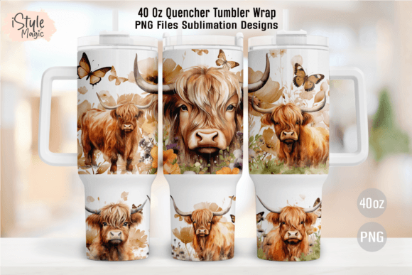 Download Boho Highland Cow 40oz Tumbler Wrap PNG - Wrap Collection